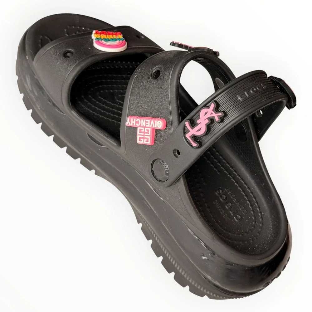 Crocs Mega Crush Sandals Black Platform Custom Designer Inspired Charms Womens 7